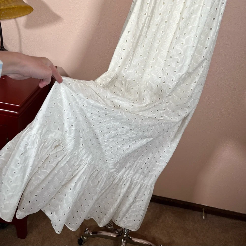 Vintage 60 70 Cottagecore White Eyelet Lace Ruffle Sleeve Praire Maxi Dress - Picture 12 of 17